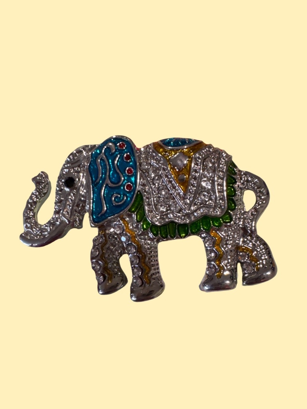 Silver-Tone Jeweled Elephant Accent Figurine in Green & Teal